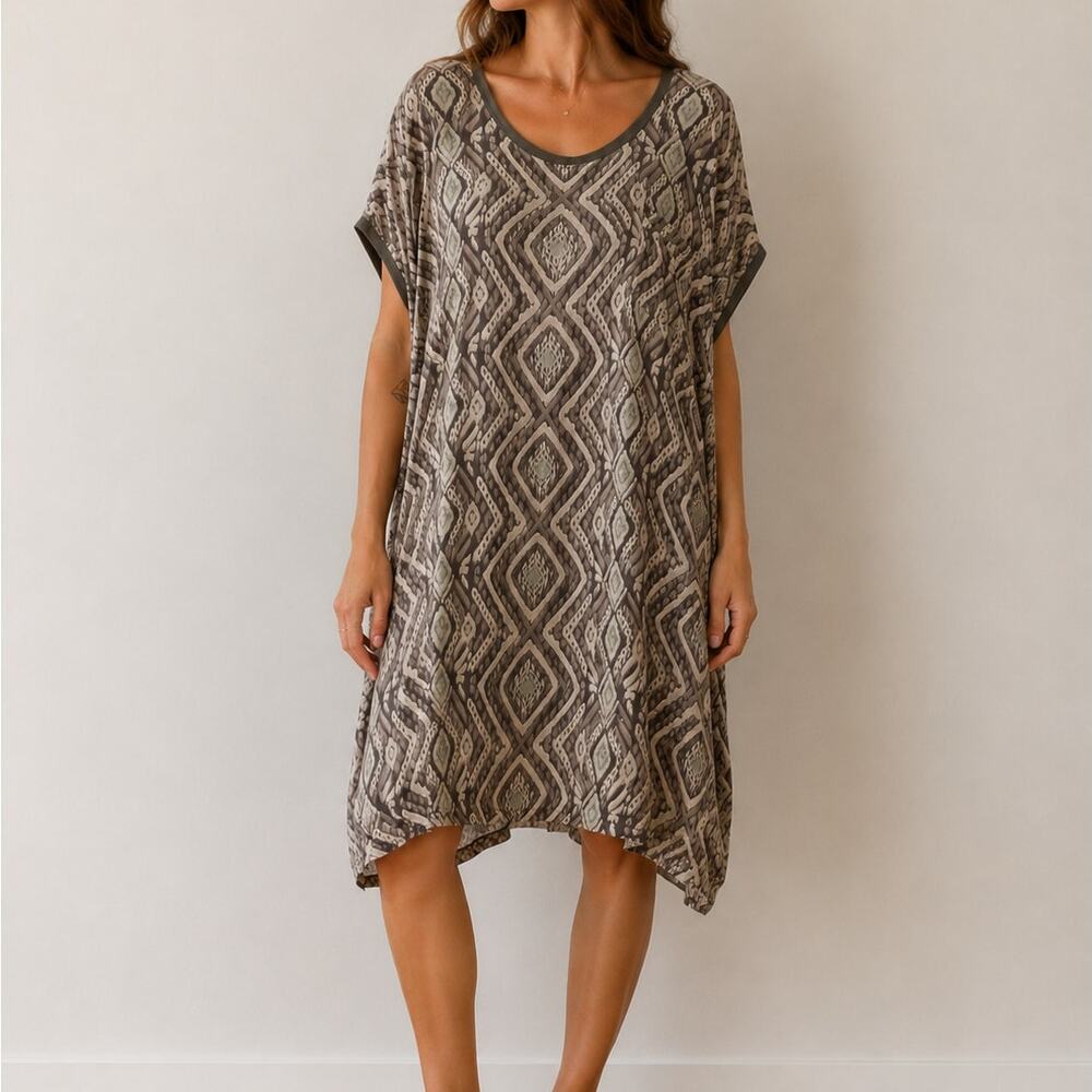 Poetry 100% Silk Oversized Cocoon Tunic Dress Abstract Geometric Print Large